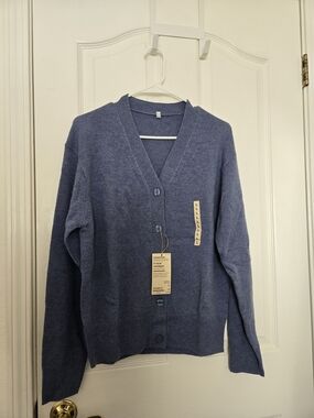 Muji Heathered Blue V-Neck Button Cardigan
